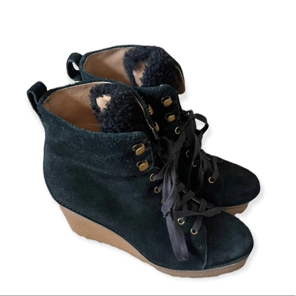 UGG Black Kiernan Suede Wedged Booties Size 9.5 - Picture 1 of 6